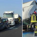 Incidente stradale sull’A4: tre camion e un furgone coinvolti, due feriti a Cessalto